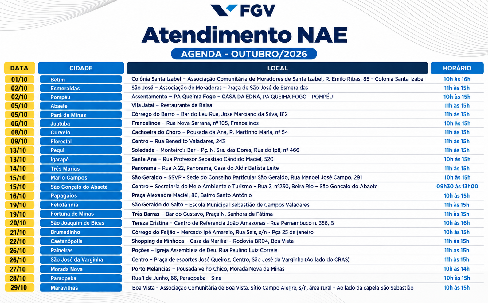 Agenda NAE Outubro
